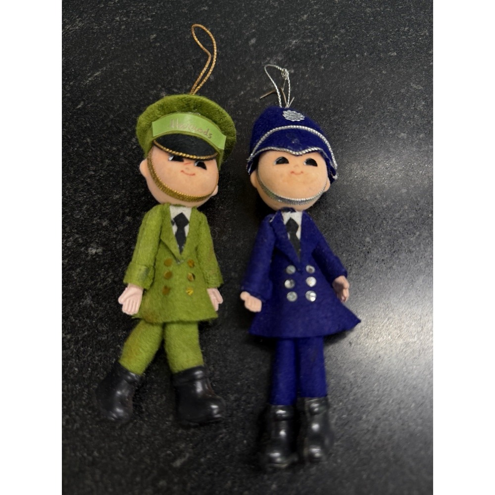 Vintage Harrods London Felt Christmas Ornaments Doorman Guard Pair‎ 5" 6"